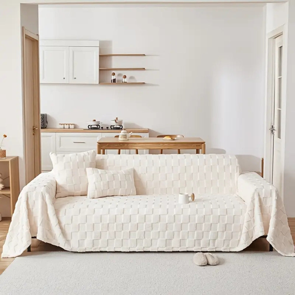 Junips | Checkered Plush Velvet Sofa Cover