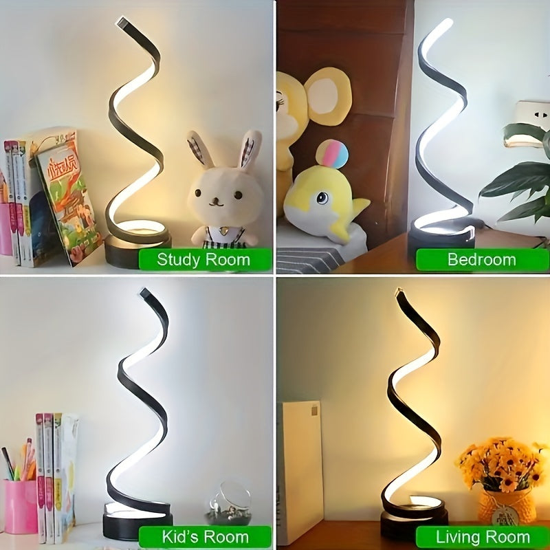 Junips | Modern Spiral Table Lamp – Creative LED Desk Lamp with Gentle Warm Light, Perfect for Bedroom, Living Room, and Study Decor