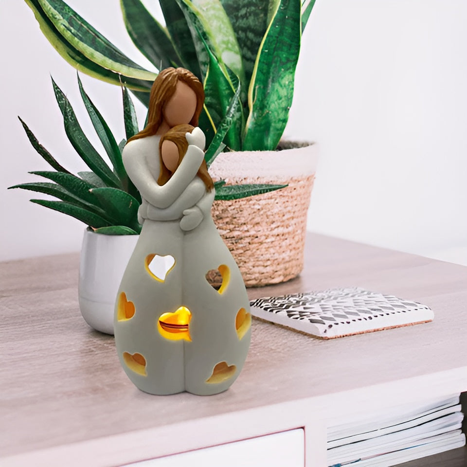 Junips | Embracing Mother Daughter Figure Flickering Candle Holder - LoveGlow