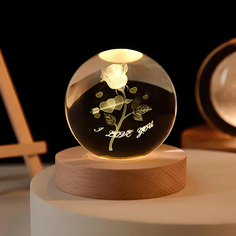 Junips | Night Light Wooden Base Crystal Ball Lamp