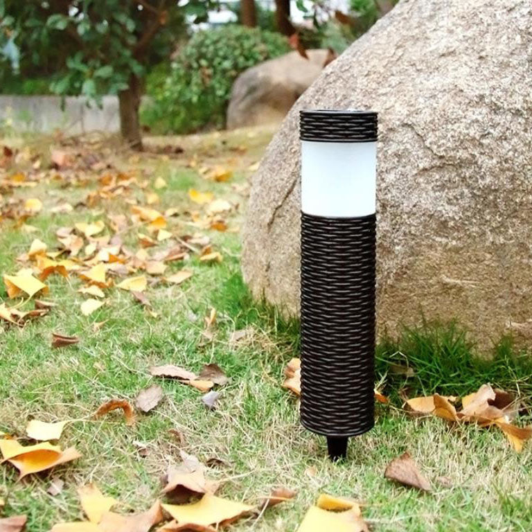 Junips | Outdoor Solar Rattan Cylindrical LED Garden Lawn In-ground Landscape Light