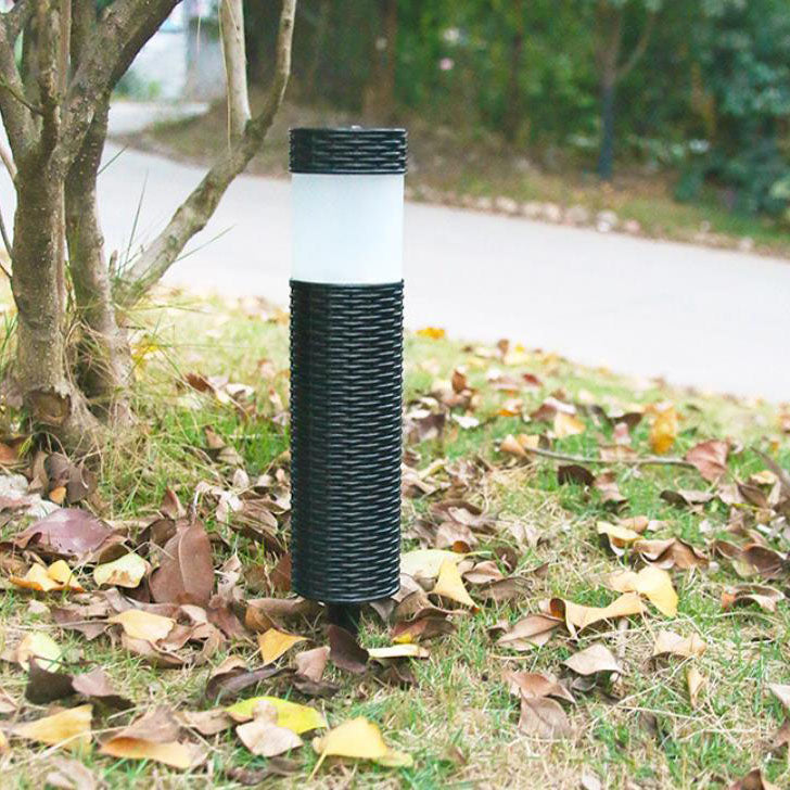 Junips | Outdoor Solar Rattan Cylindrical LED Garden Lawn In-ground Landscape Light