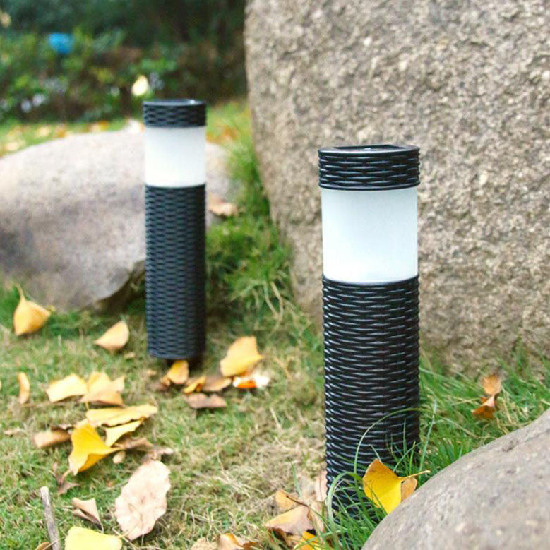 Junips | Outdoor Solar Rattan Cylindrical LED Garden Lawn In-ground Landscape Light