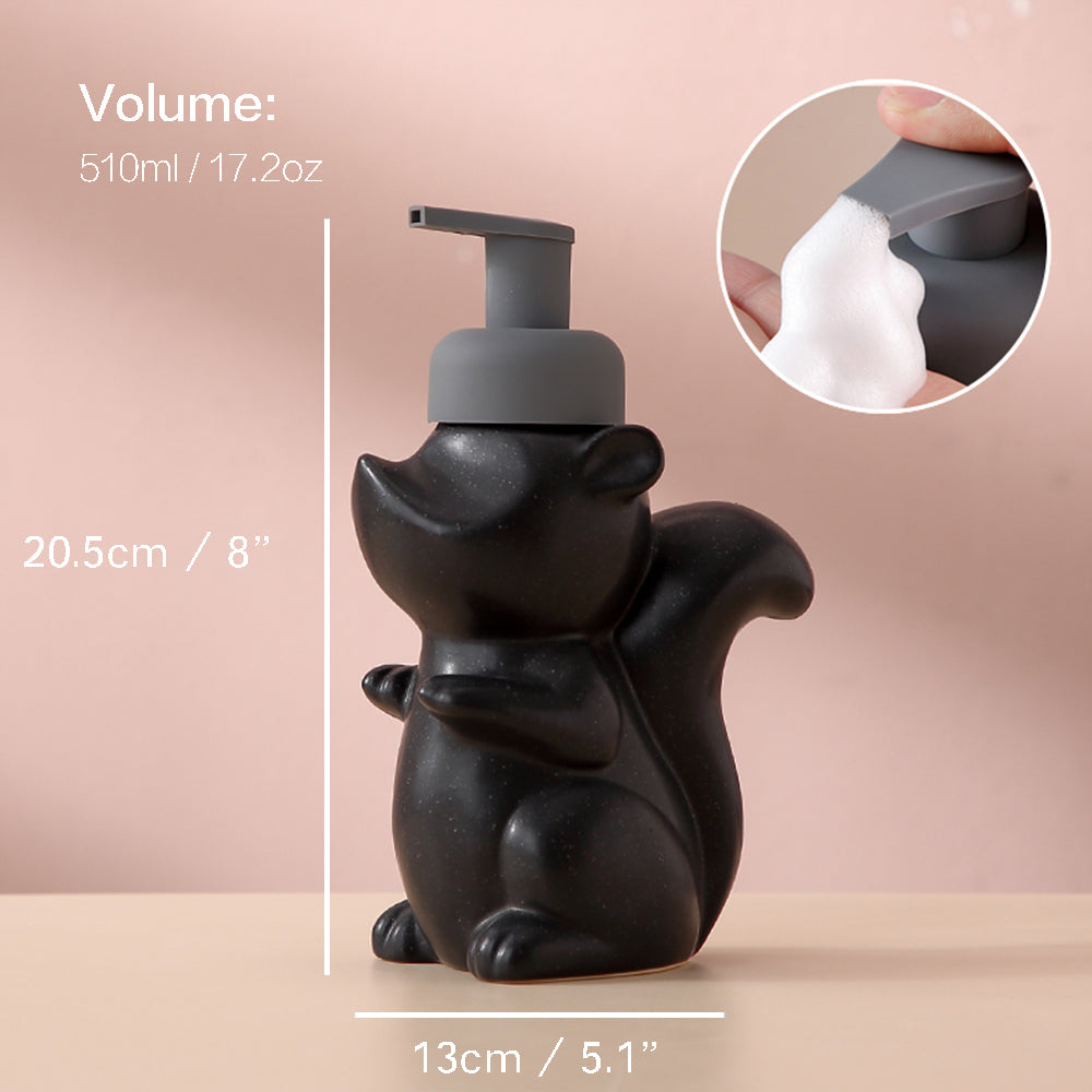 Junips | Ceramic Soap Dispenser, Squirrel Foam Pump Bathroom Bottle, Animal Design, Refillable Reusable Lotion Pump for Bathroom Kitchen, 510ml/17.2oz