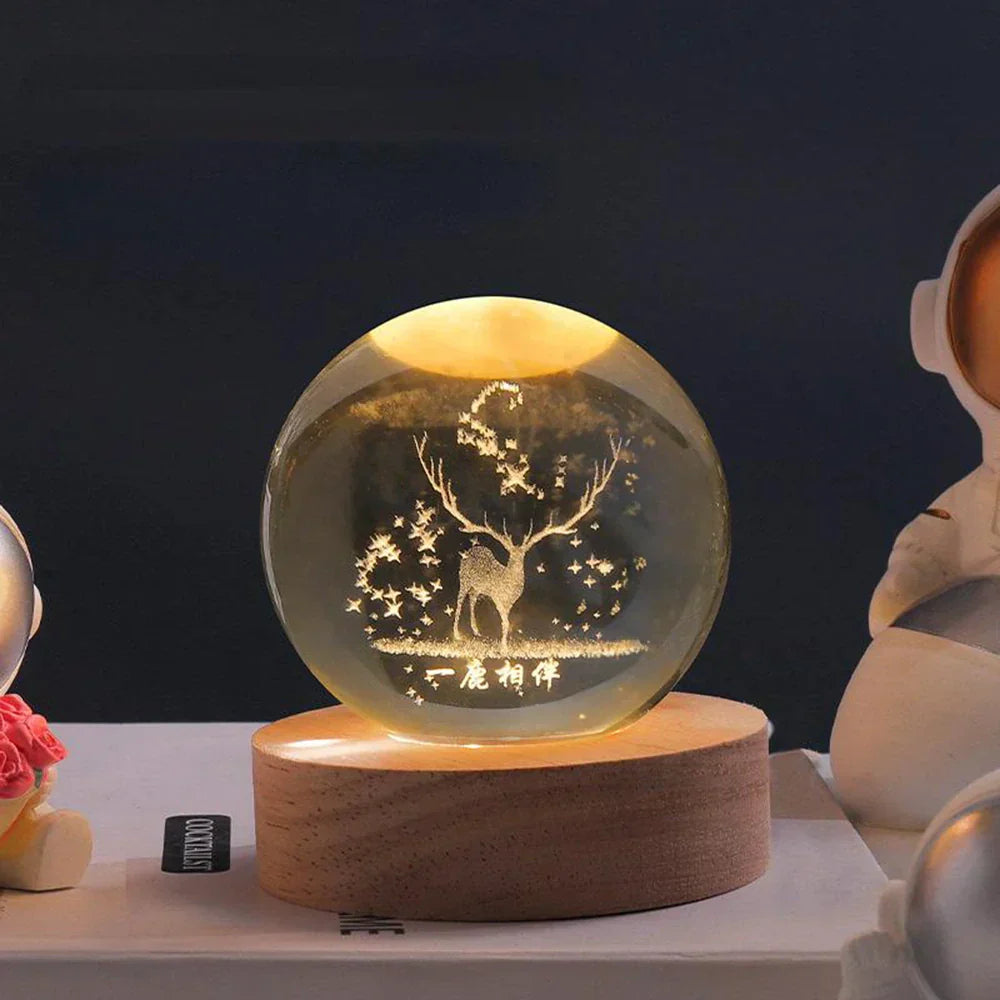 Junips | Night Light Wooden Base Crystal Ball Lamp