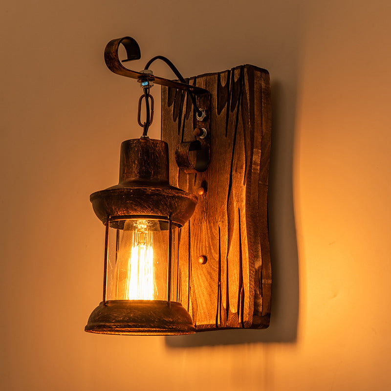 Junips | Industrial Lantern Wall Mount Light 1-Light Iron Wall Light with Clear Glass Shade for Restaurant