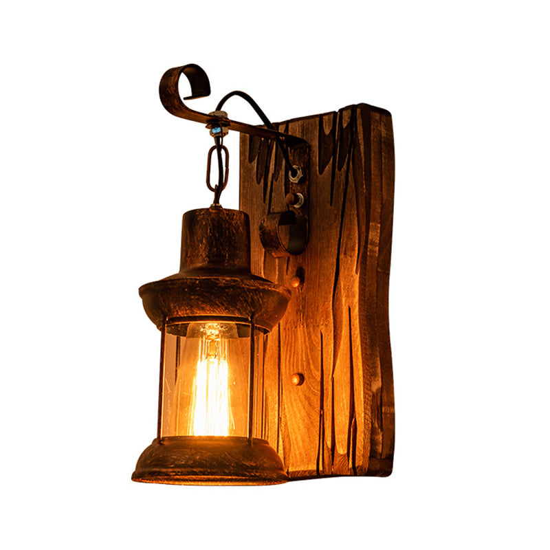 Junips | Industrial Lantern Wall Mount Light 1-Light Iron Wall Light with Clear Glass Shade for Restaurant