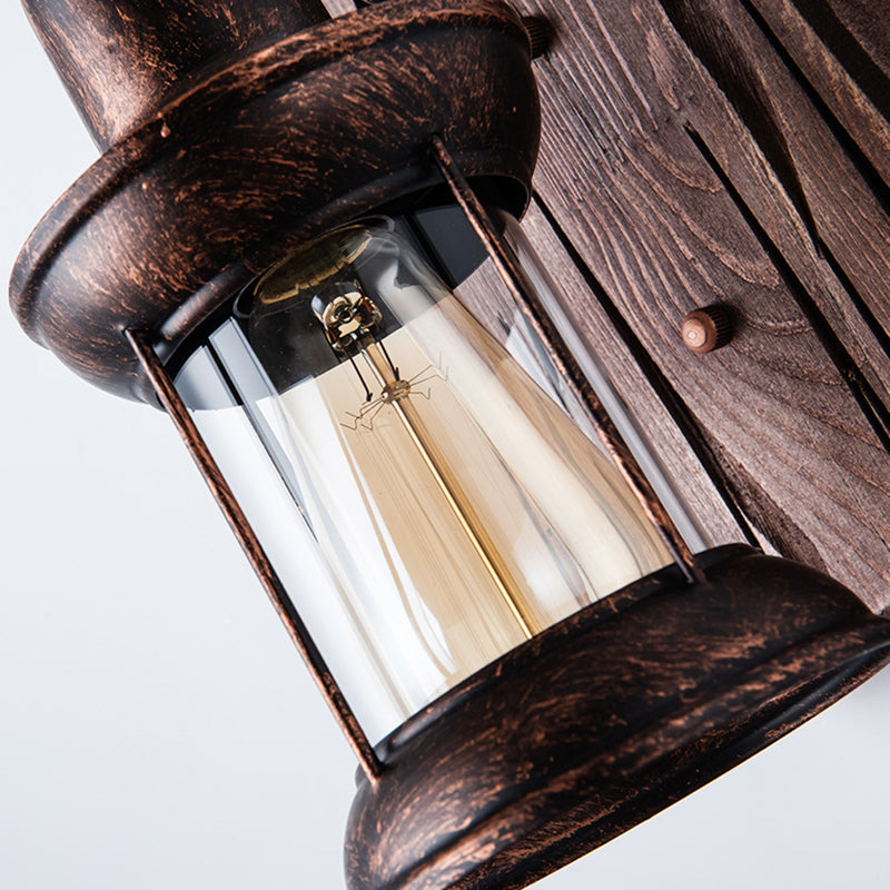 Junips | Industrial Lantern Wall Mount Light 1-Light Iron Wall Light with Clear Glass Shade for Restaurant