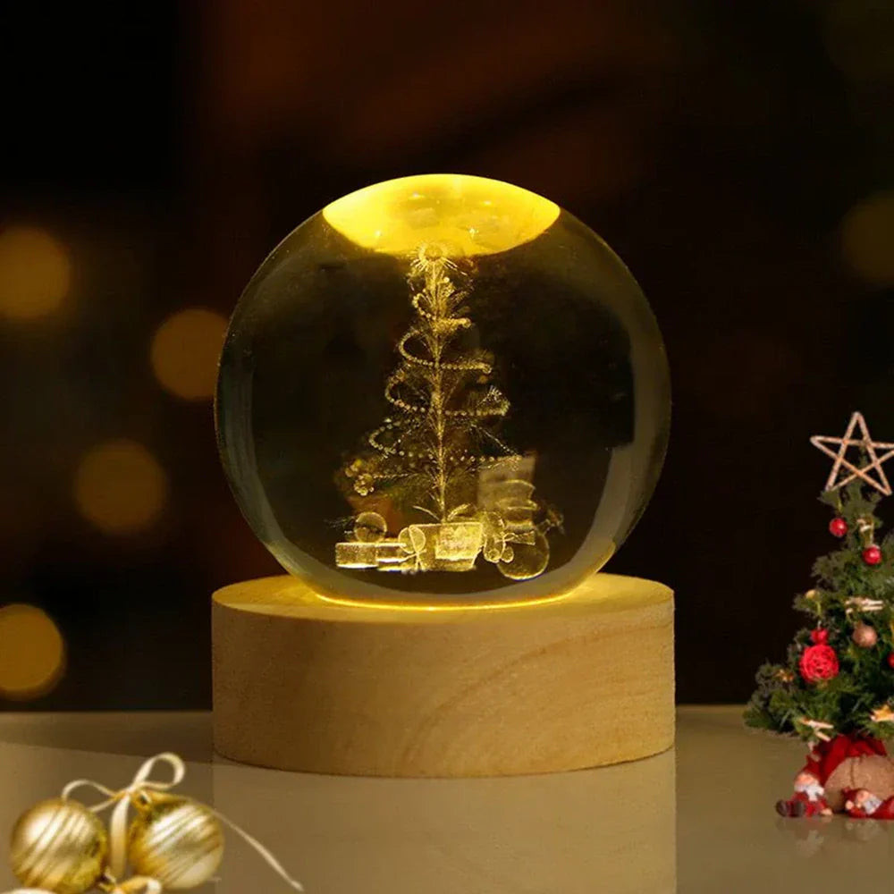 Junips | Night Light Wooden Base Crystal Ball Lamp