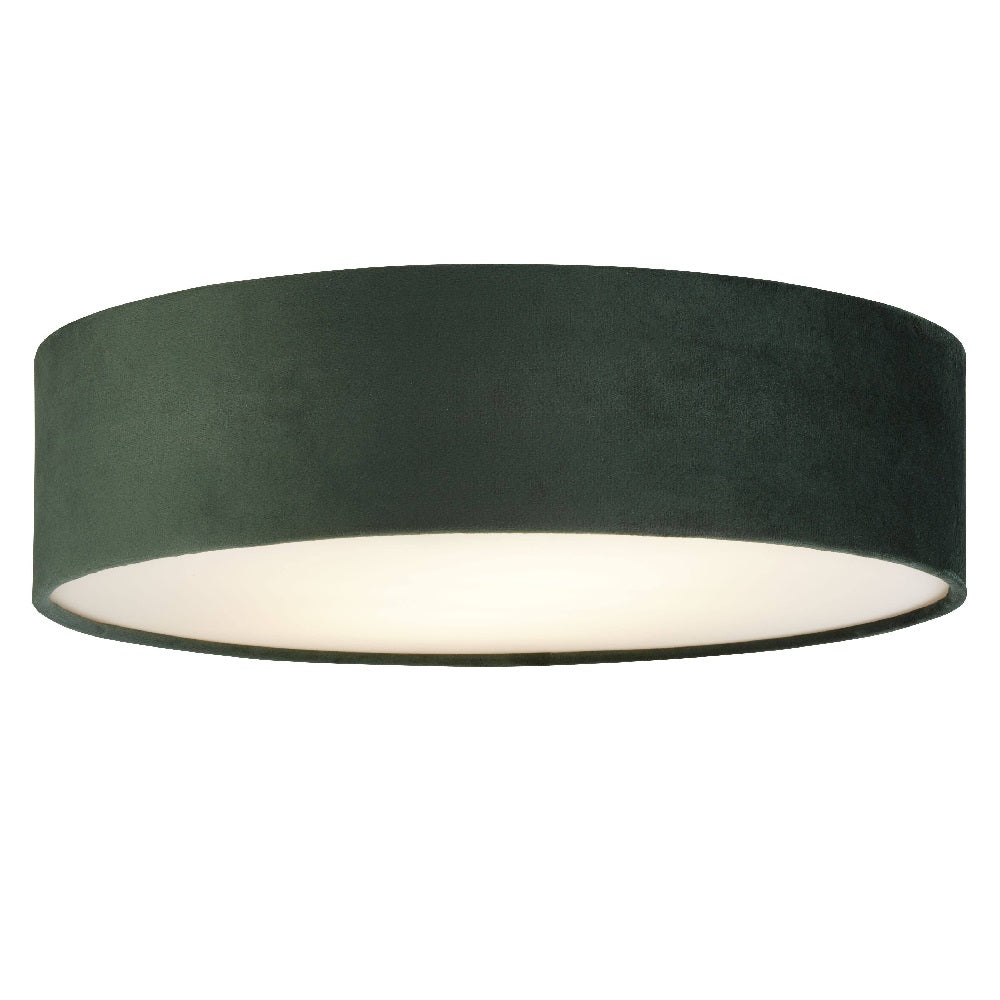 Junips | Green Velvet & Opal Diffuser Vintage Round Flush Drum Light 38cm