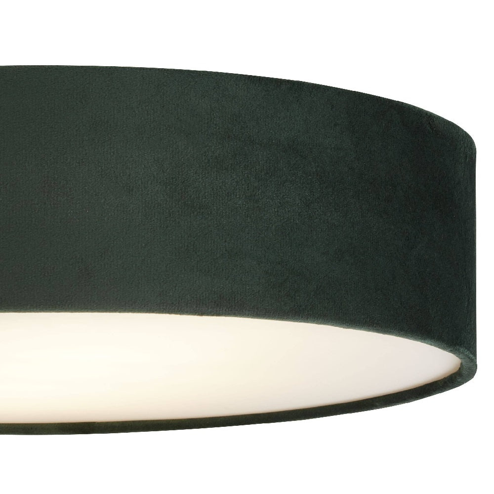 Junips | Green Velvet & Opal Diffuser Vintage Round Flush Drum Light 38cm