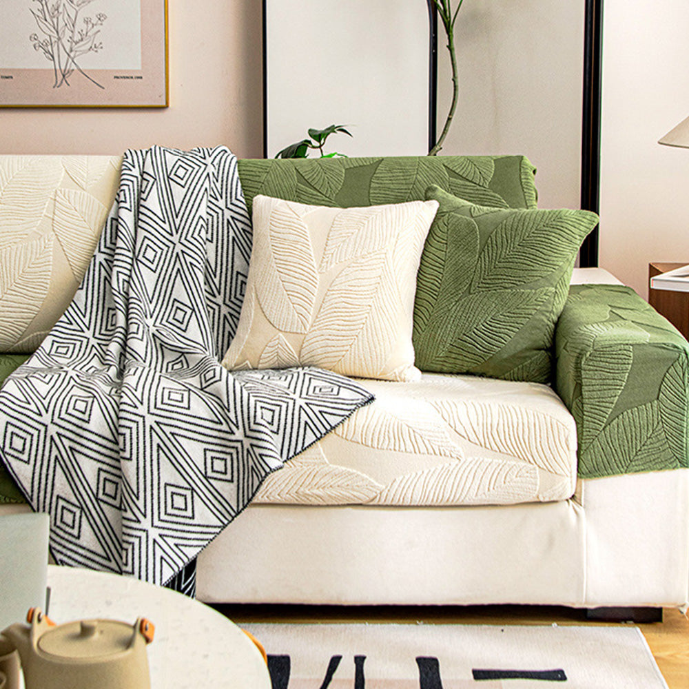 Junips | Modern Leaf Jacquard Waterproof Anti-Scratch Stretch Full Cover Sofa Cover