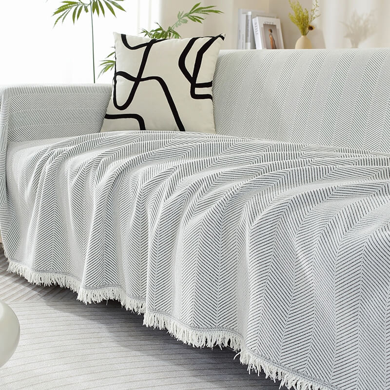 Junips | Chenille Blanket Herringbone Tassel Couch Cover
