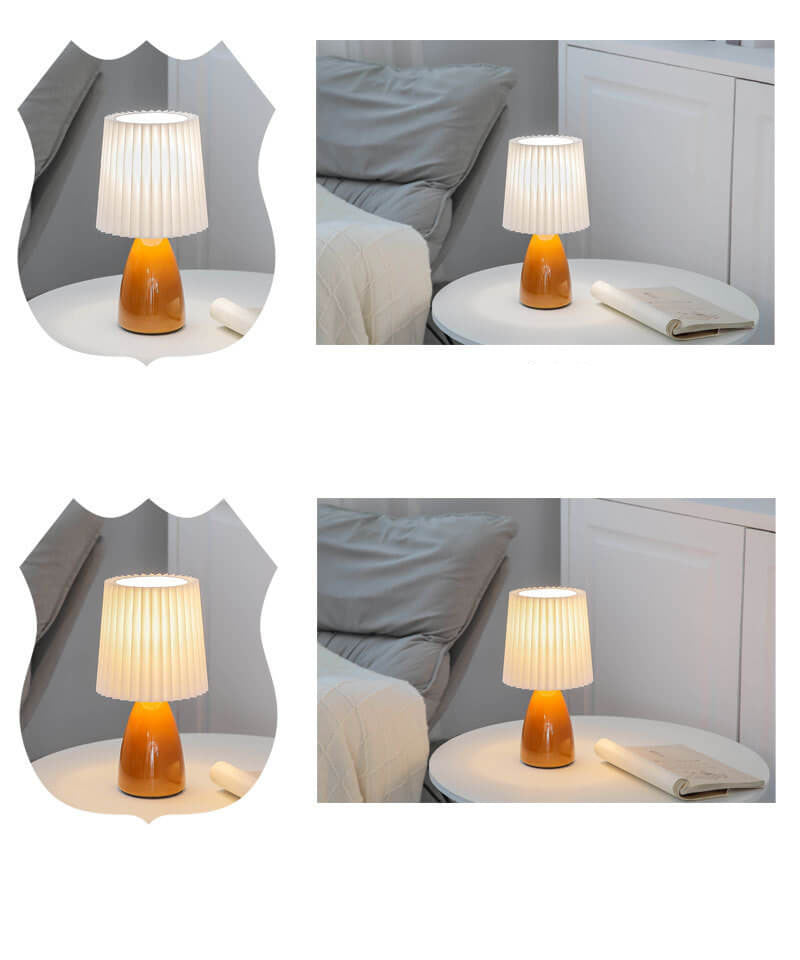 Junips | Scandinavian Retro Table Lamp with Pleated Shade and Glass Base