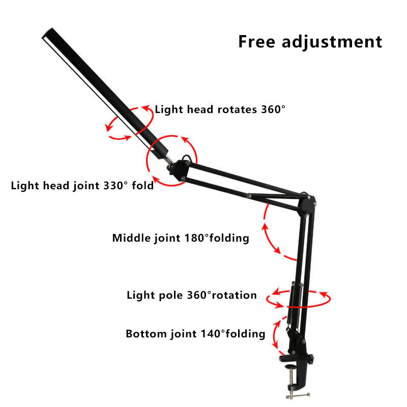 Junips | LED Foldable Long Arm Clip Eye Protection USB Reading Table Lamp