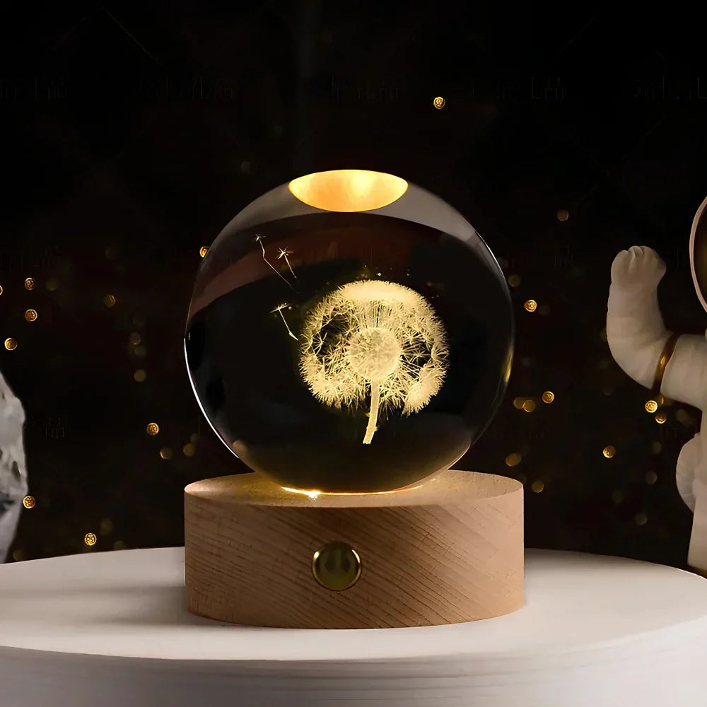 Junips | Night Light Wooden Base Crystal Ball Lamp