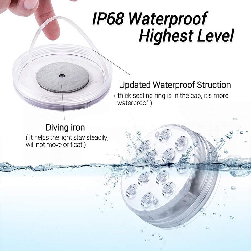 Junips | Waterproof Submersible LED Lamp | IP68 Ingress Protection | Magnetic & Suction Cup Mounting | RF Remote Control (15m Range) | 13 High-Lumen RGB Beads | 360° Illumination for Pools & Aquariums