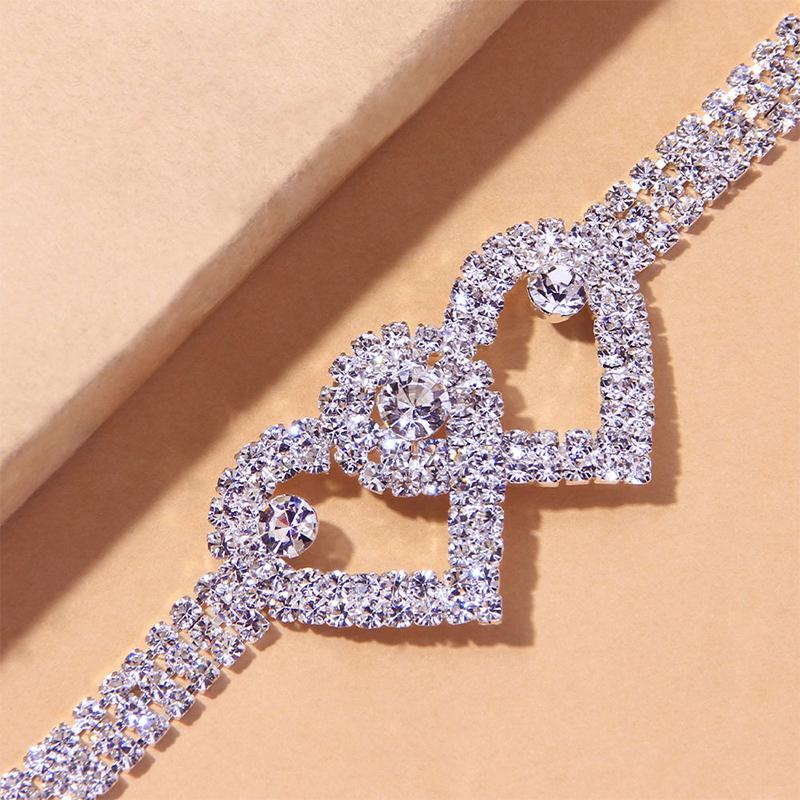 Junips | Fashion Rhinestone Double Heart Anklet