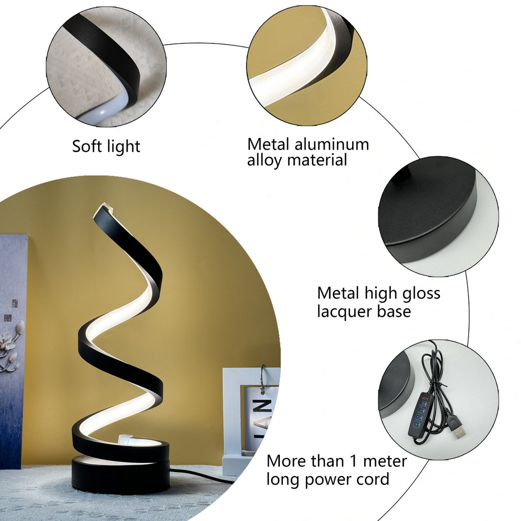 Junips | Modern Spiral Table Lamp – Creative LED Desk Lamp with Gentle Warm Light, Perfect for Bedroom, Living Room, and Study Decor