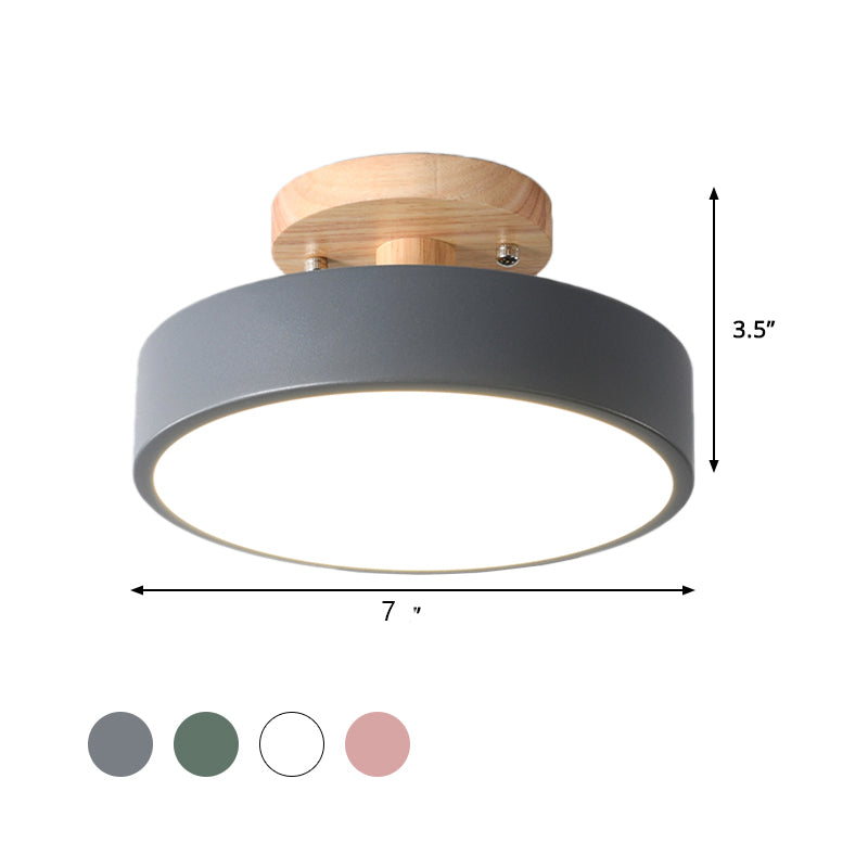 Junips | Scandinavian LED Ceiling Light with Wood | Modern Drum Shape for Hallways and Entrances | Energy-Efficient Lighting