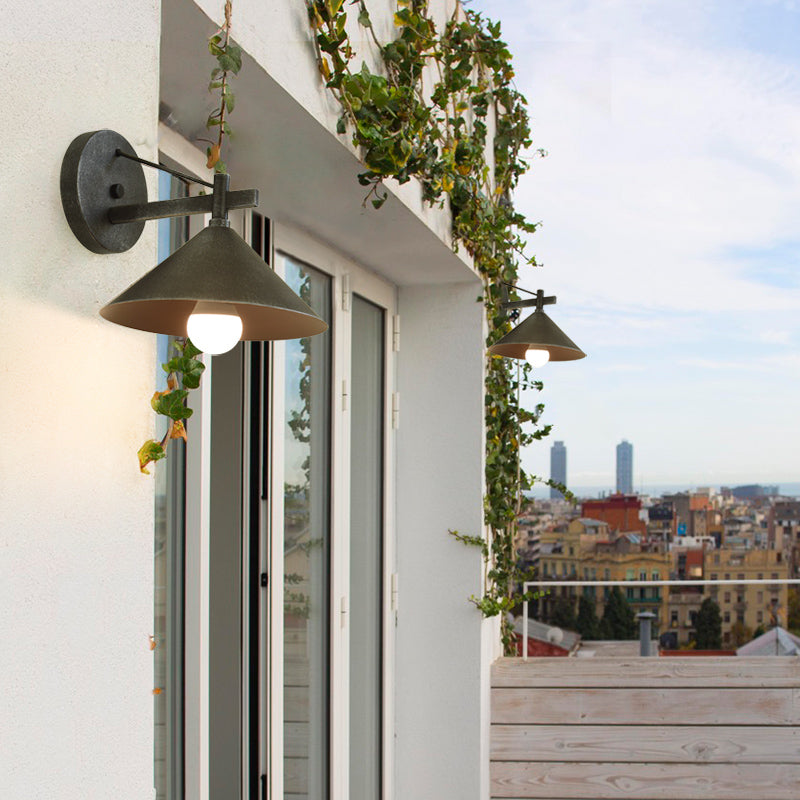 Junips | Metal Cone Wall Light Vintage 1 Light Outdoor Wall Light in Black/Antique Brass/Old Silver