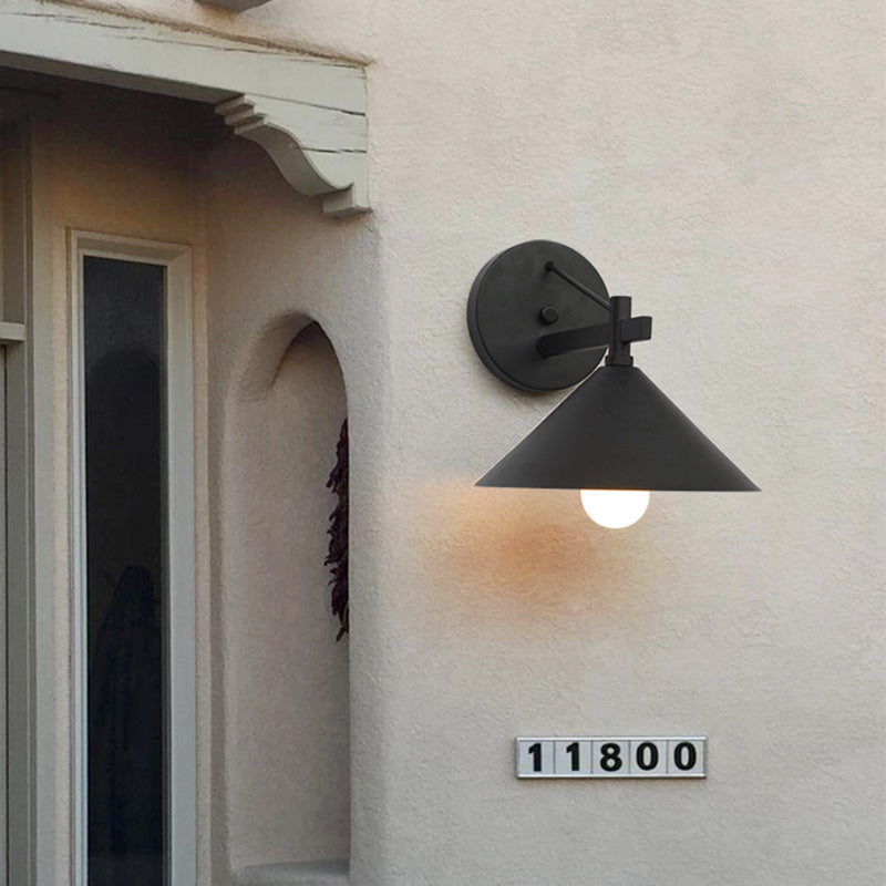 Junips | Metal Cone Wall Light Vintage 1 Light Outdoor Wall Light in Black/Antique Brass/Old Silver