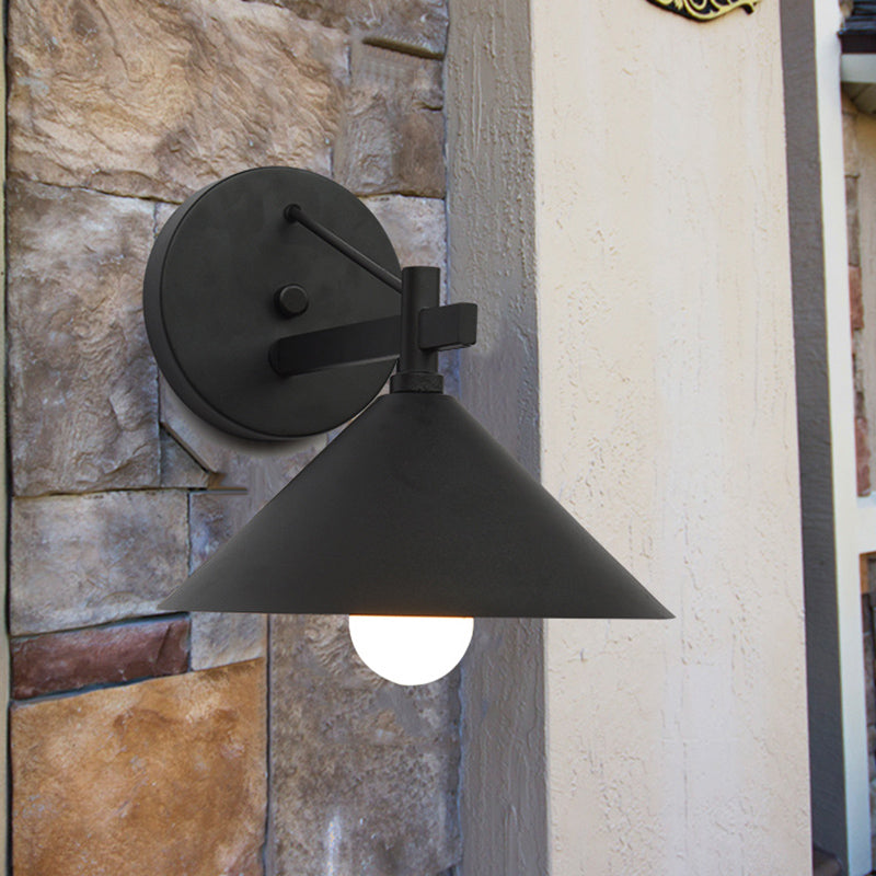 Junips | Metal Cone Wall Light Vintage 1 Light Outdoor Wall Light in Black/Antique Brass/Old Silver