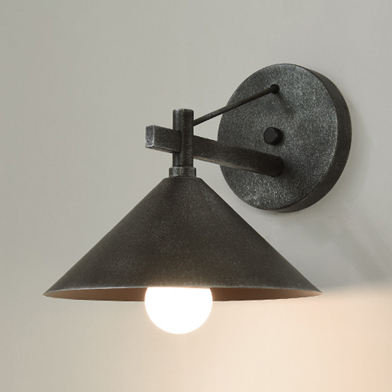 Junips | Metal Cone Wall Light Vintage 1 Light Outdoor Wall Light in Black/Antique Brass/Old Silver