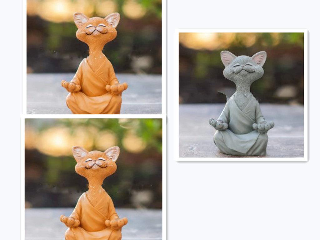 Junips | Playful Black Buddha Cat Figure Meditation Yoga Collectible Happy Cat Decor Home Garden Decoration Garden Ornament