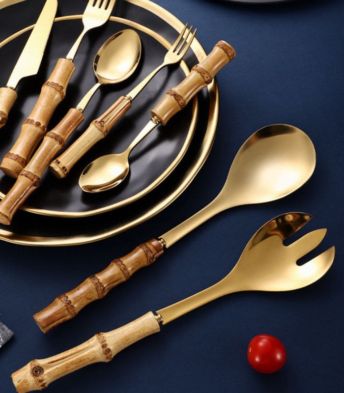 Junips | Bamboo Handle Salad Serving Cutlery Kitchen Accessories