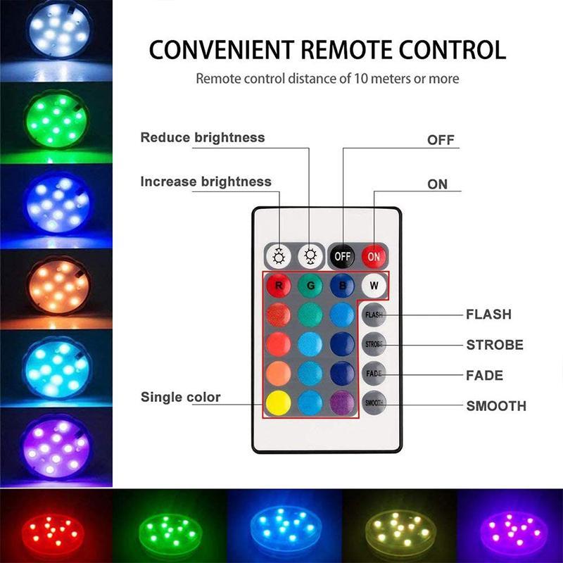 Junips | Waterproof Submersible LED Lamp | IP68 Ingress Protection | Magnetic & Suction Cup Mounting | RF Remote Control (15m Range) | 13 High-Lumen RGB Beads | 360° Illumination for Pools & Aquariums
