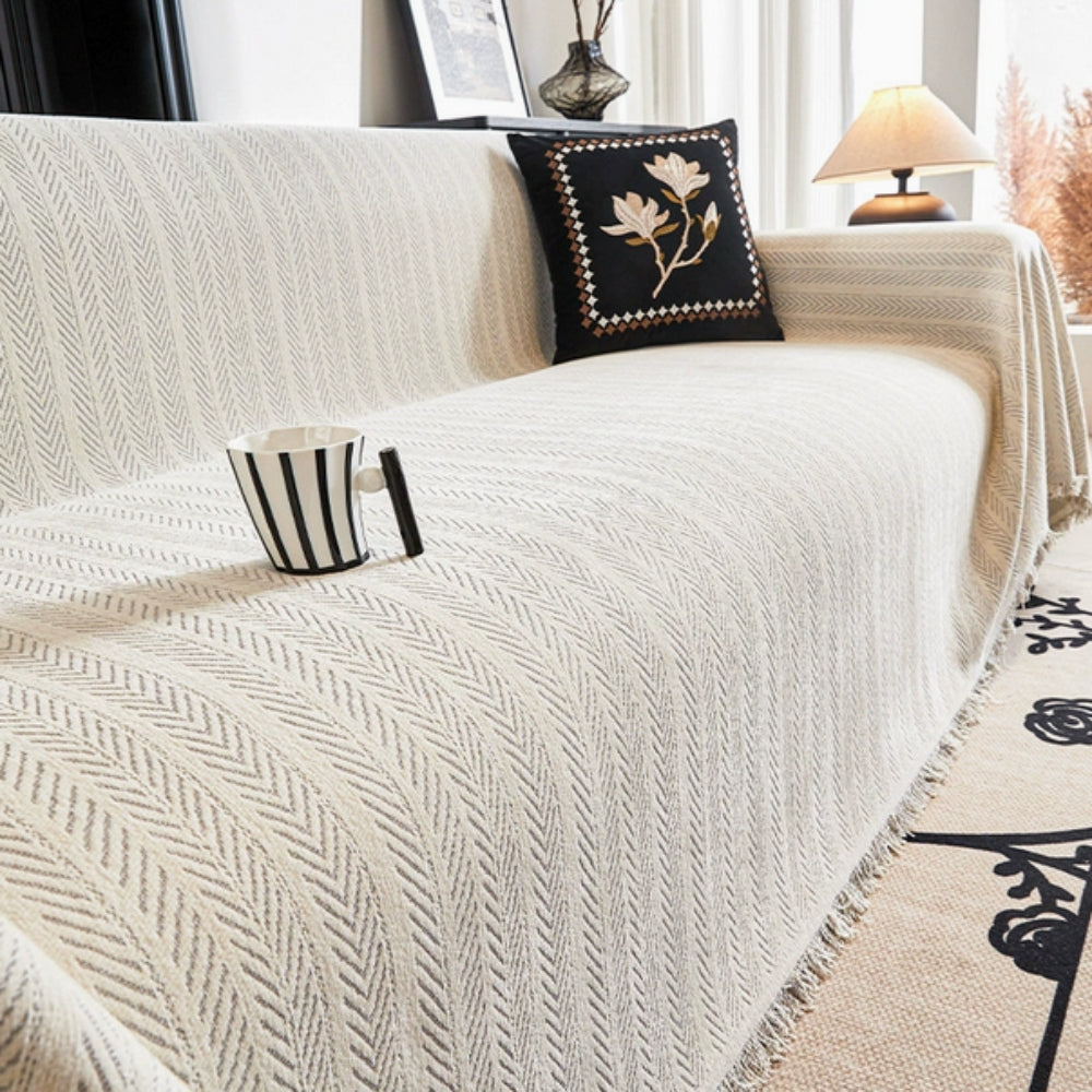 Junips | Herringbone Chenille Tassels Sofa Cover