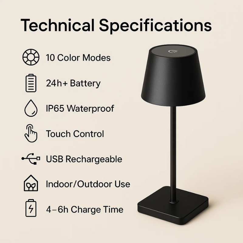 Junips | Luminara™ | Modern Rechargeable LED Wireless Table Lamp | Portable Lighting for Home, Office & Outdoor Use