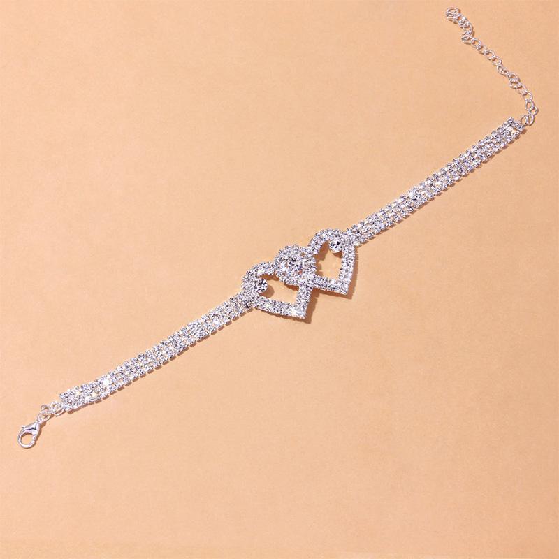 Junips | Fashion Rhinestone Double Heart Anklet