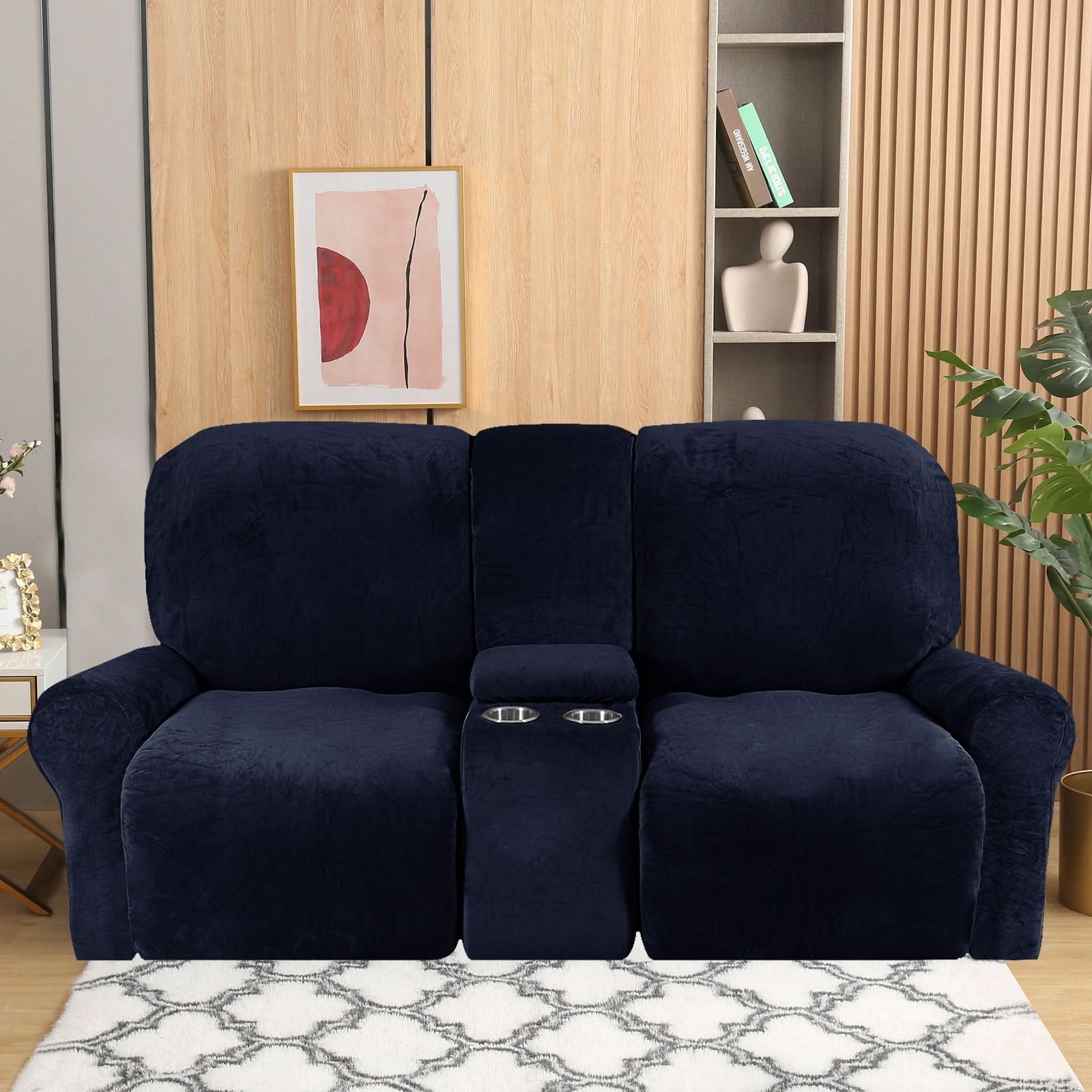 Junips | 2-Seater Recliner Sofa Cover with Cup Holders – Velvet Plush