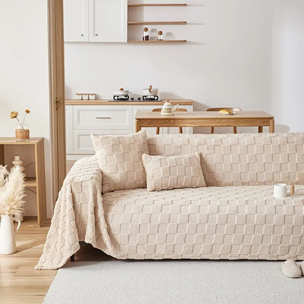 Junips | Checkered Plush Velvet Sofa Cover