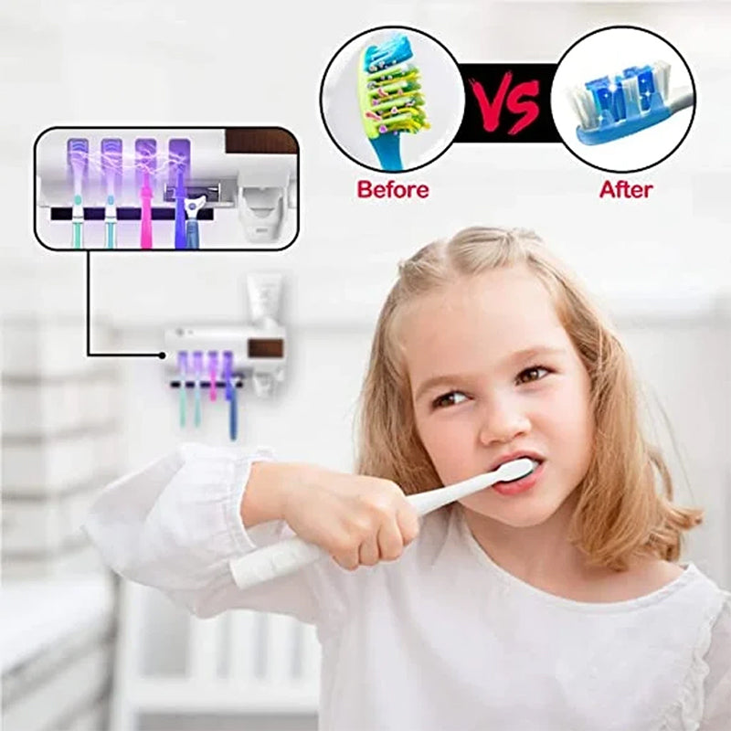 Junips | Smart UV Light Sterilizer Toothbrush Holder, Wall Mounted Toothpaste Dispenser