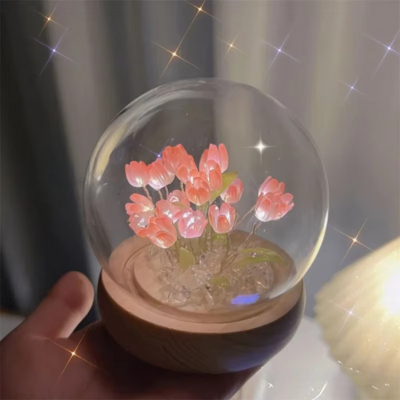 Junips | Handmade Artificial Tulip LED Night Light Bedside Table Lamp for Bedroom and Gift Decor