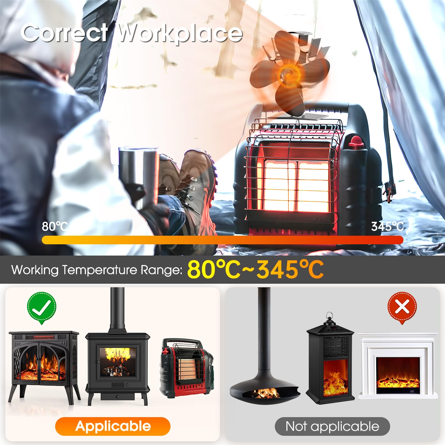 Junips | 4-Blade Stove and Fireplace Fan for Wood/Fireplace
