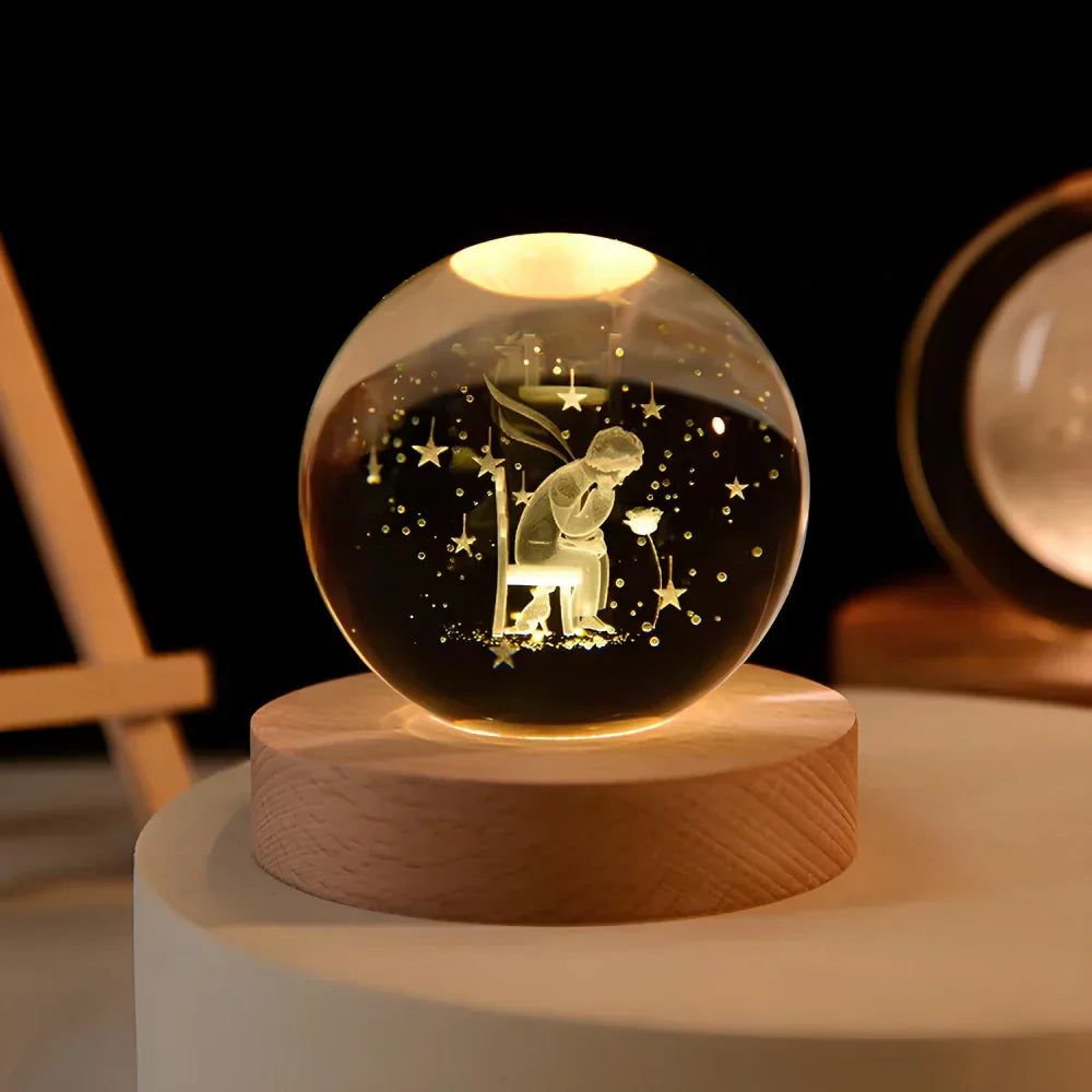 Junips | Night Light Wooden Base Crystal Ball Lamp