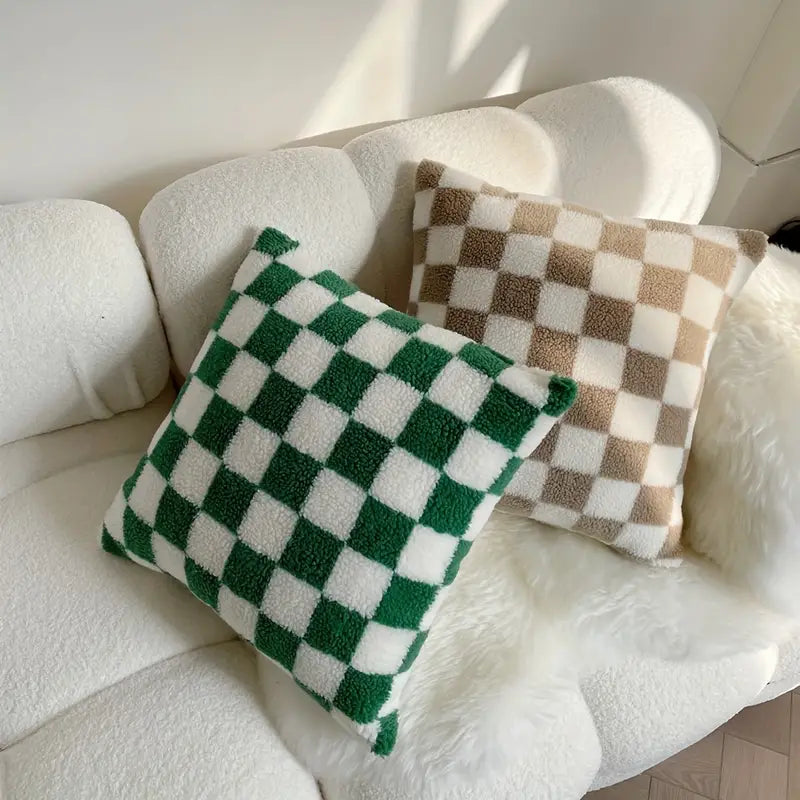Junips | Checkerboard Faux Fur Pillowcase