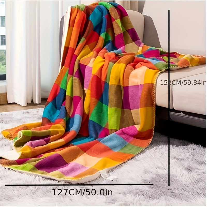 Junips | Coral fleece blanket – Reversible thick Sherpa blanket with a colorful checkered pattern