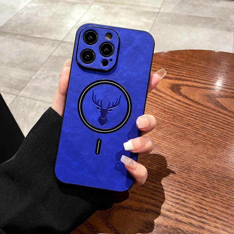 Junips | Luxury Deer Leather Apple iPhone Case | Magnetic Phone Case, Wireless Case, MagSafe, Wireless Charging, Protective Case, Cover for iPhone 15, 14, 13 Pro Max Plus