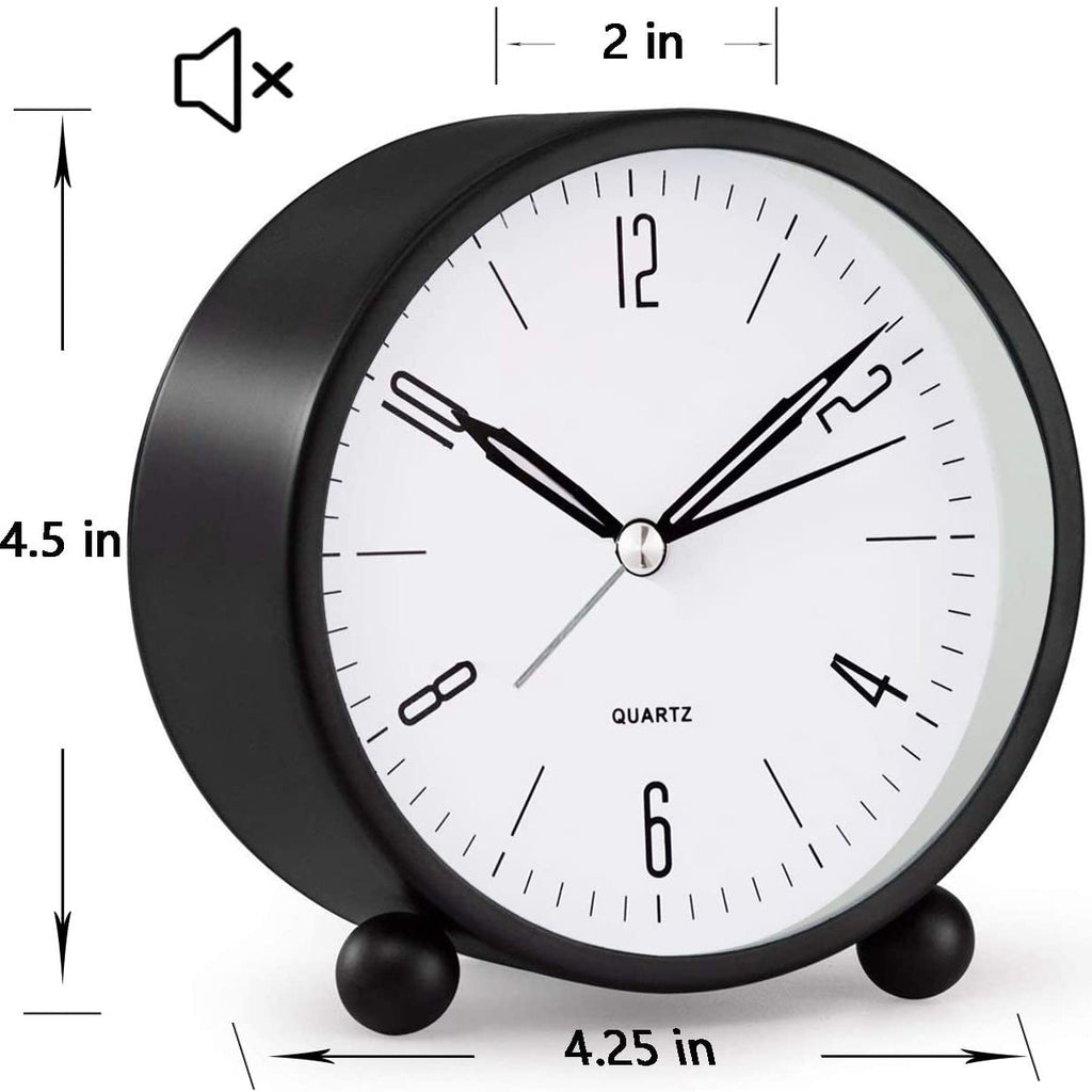 Junips | 4" Super Silent Non Ticking Analog Clock with Night Light