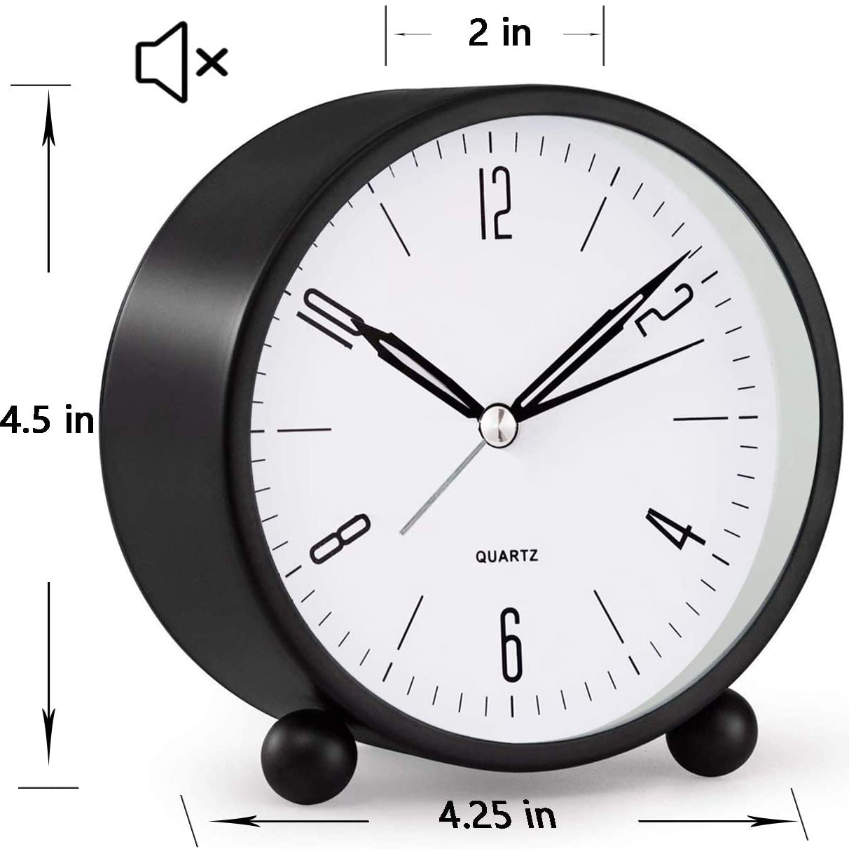 Junips | 4" Super Silent Non Ticking Analog Clock with Night Light