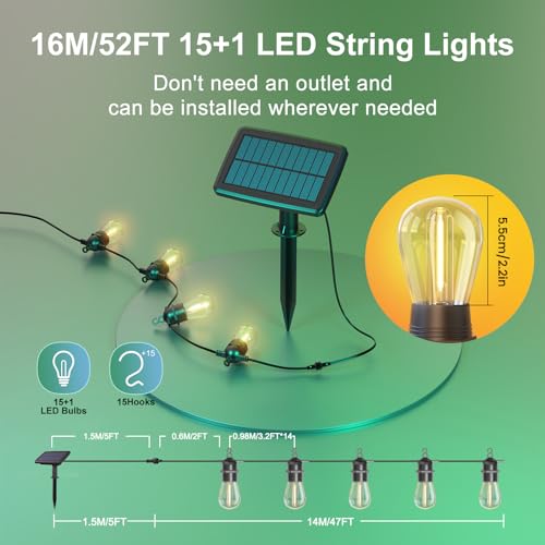 Junips | 52FT Solar String Lights for Outdoor with Remote Control, Warm White