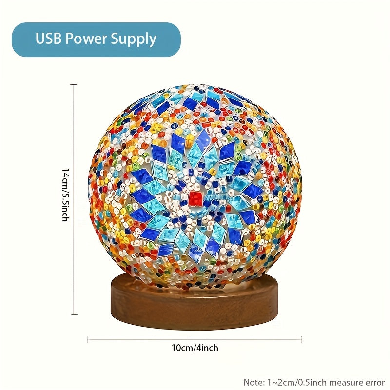 Junips | Mosaic glass ball table lamp with wooden base - Turkish Moroccan inspired