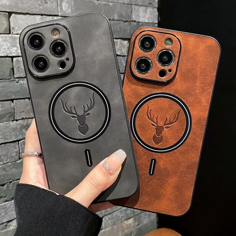 Junips | Luxury Deer Leather Apple iPhone Case | Magnetic Phone Case, Wireless Case, MagSafe, Wireless Charging, Protective Case, Cover for iPhone 15, 14, 13 Pro Max Plus