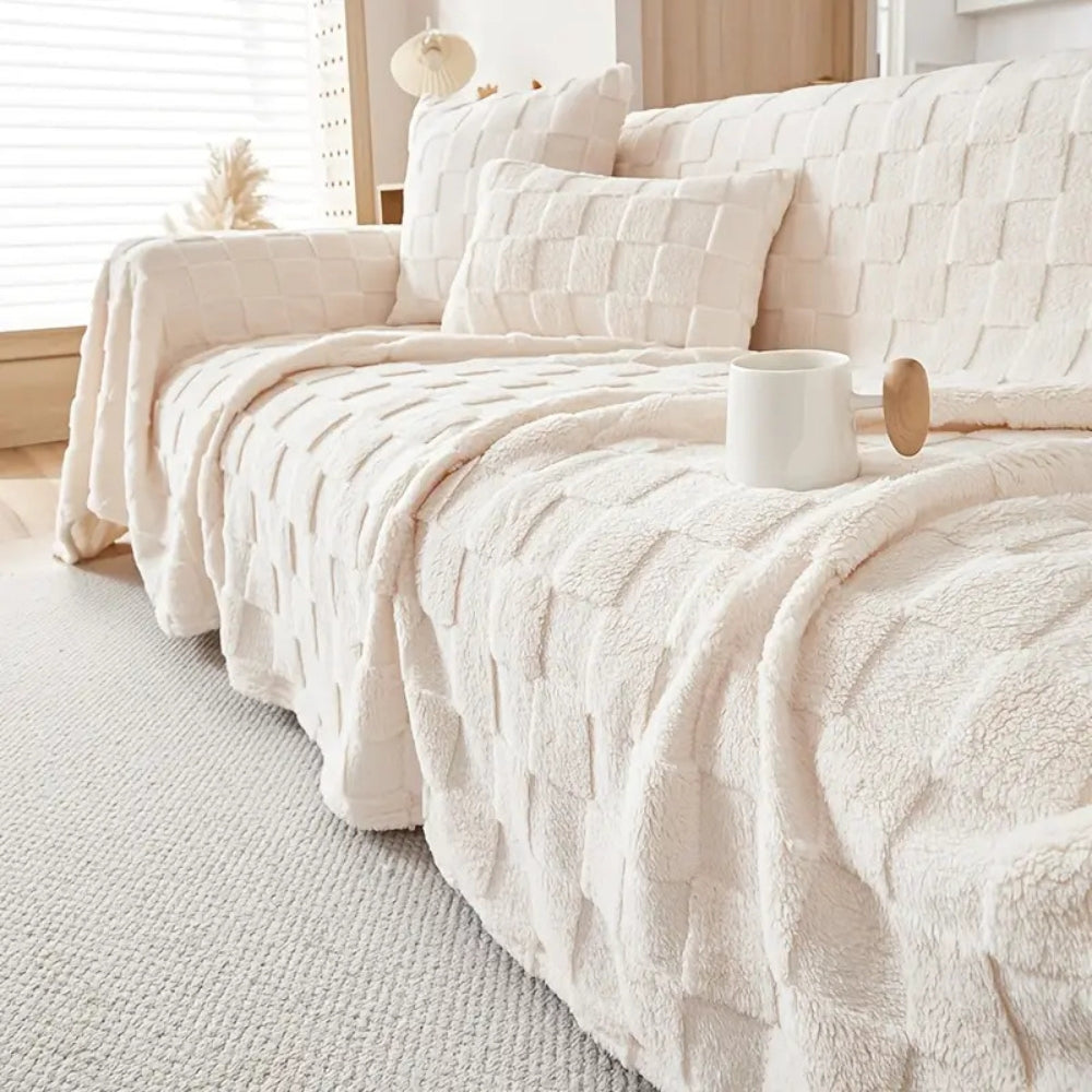 Junips | Checkered Plush Velvet Sofa Cover