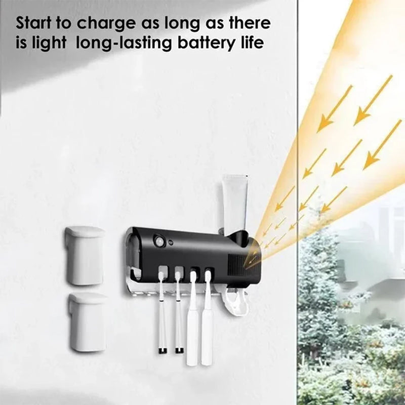Junips | Smart UV Light Sterilizer Toothbrush Holder, Wall Mounted Toothpaste Dispenser